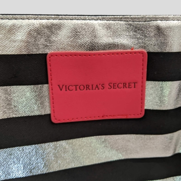 Victoria's Secret X-Large Black Metallic Silver Horizontal Striped Tote Bag - Picture 6 of 11